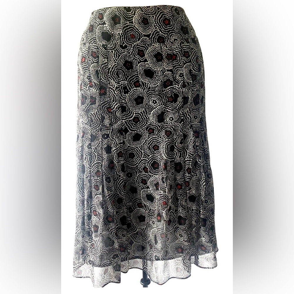NWT AK Anne Klein Black White Silk Floral Print A Line Pleated Skirt